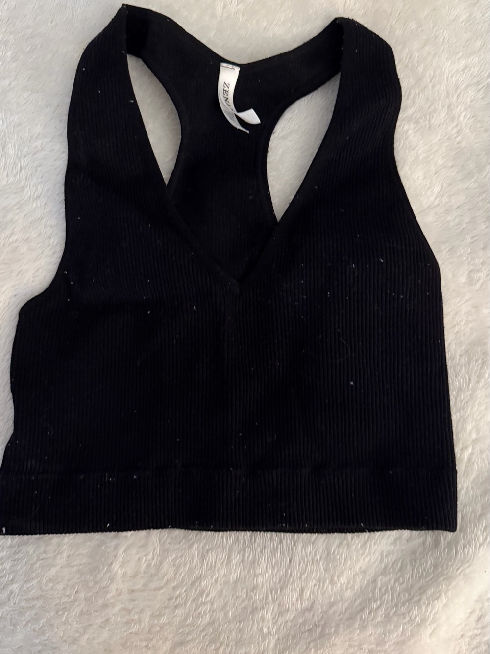 Black Ribbed V-Neck Racerback Crop Tank